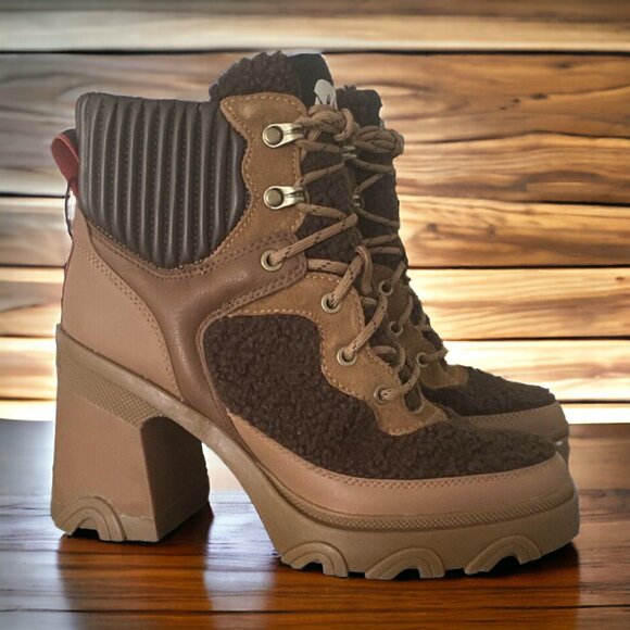 Sorel Brex Heel Women's Teddy Fleece Booties Waterproof Boots in Brown/Chocolate - Picture 6 of 11